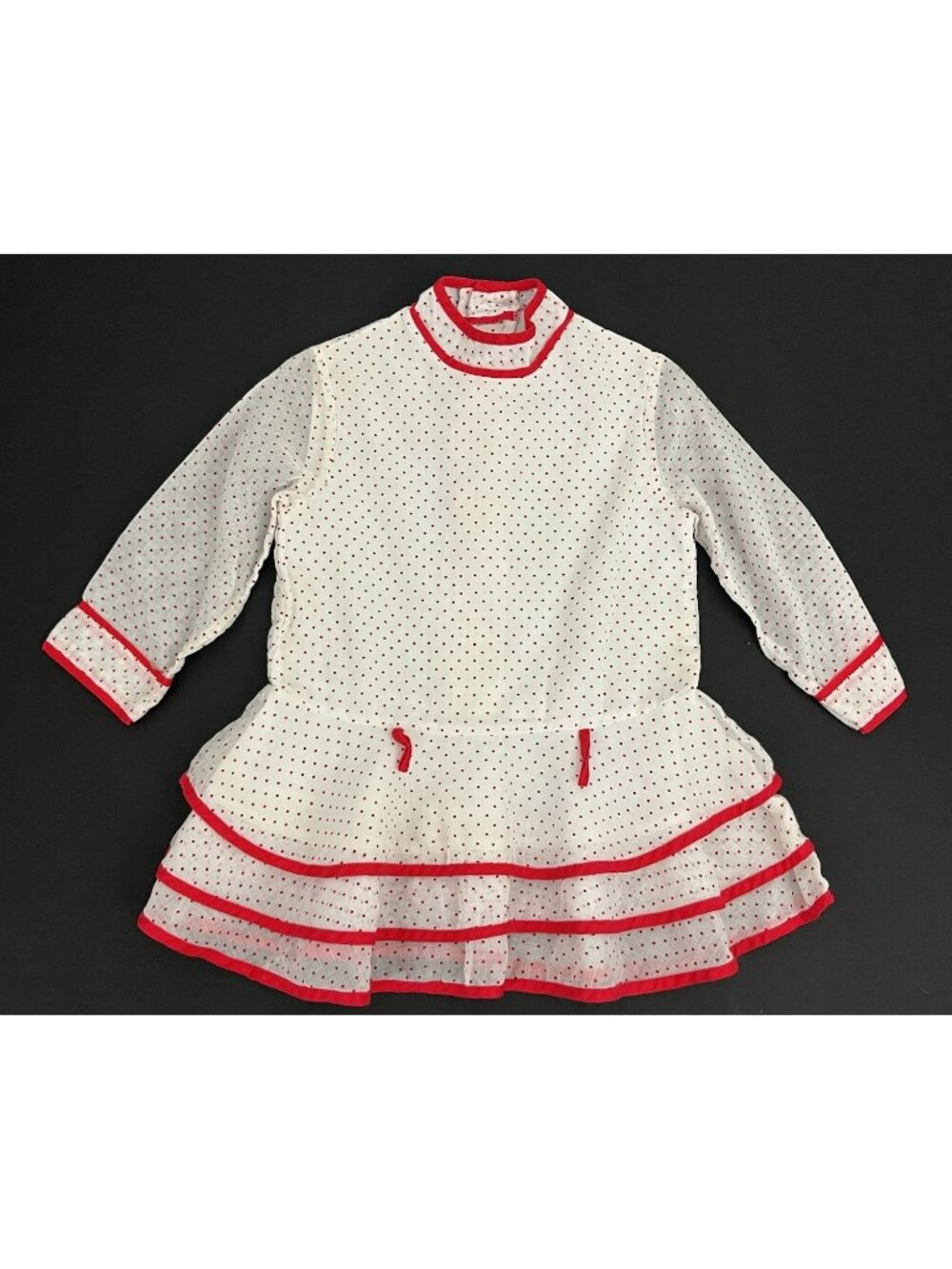 Vintage Sears Winnie the Pooh Girl's 3 Polka Dot Drop Waist Dress White Red